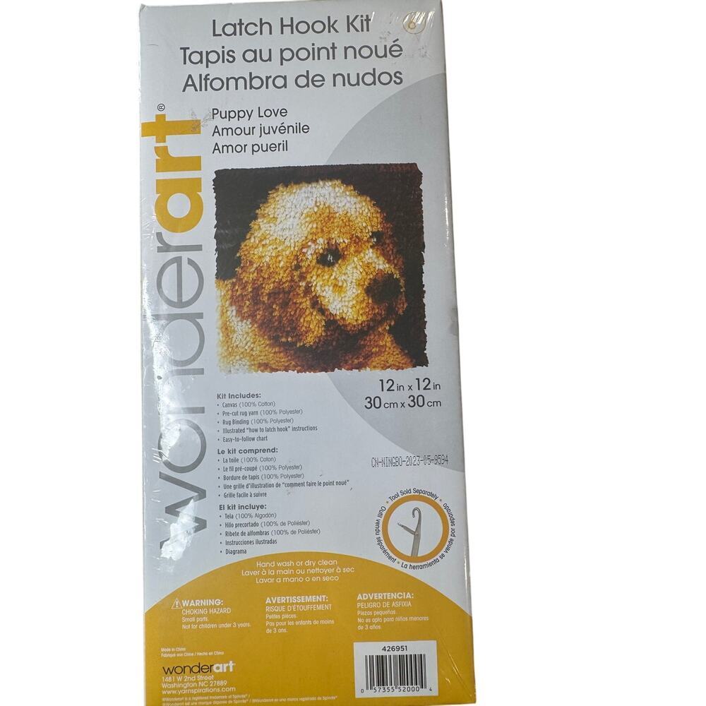 New & Sealed Wonderart Puppy Love Latch Hook Tool‎ & Kit 12" x 12" With Tool